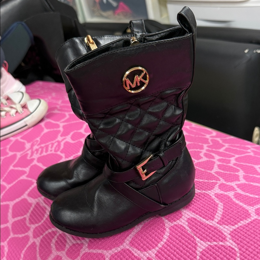 Michael Kors Quilted Black Kids Boots with Gold Accents